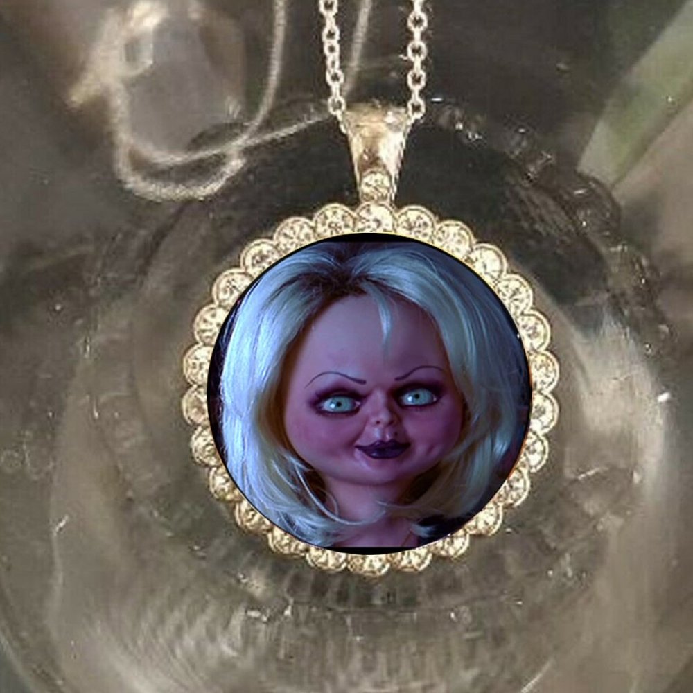 Bride of Chuckie Chucky Child's Play movie rhinestones 925 silver necklacce